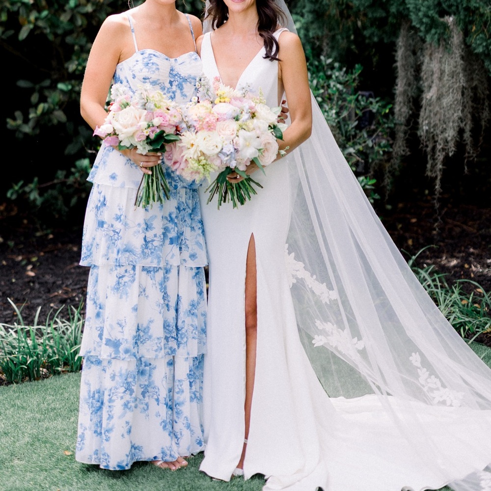 LIGHT BLUE BUSTIER-STYLE CHIFFON TIERED RUFFLE MAXI - Picture 6 of 8